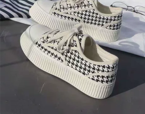 超火大码女鞋41码千鸟格子帆布鞋女2022...
