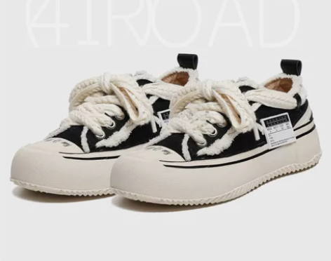 明星同款大码帆布鞋女41一43厚底街头小众...