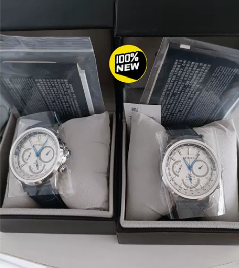 西铁城男表光动能三眼蓝针时尚潮流商务休闲夜...