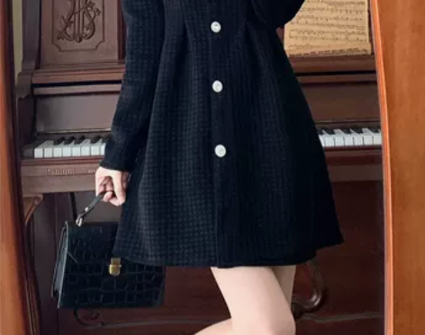 法式赫本风小黑裙女秋冬新款大码胖mm显瘦小...