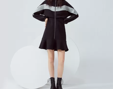 傲丝度ISAYIDO 拼接拉链荷叶边卫衣连...