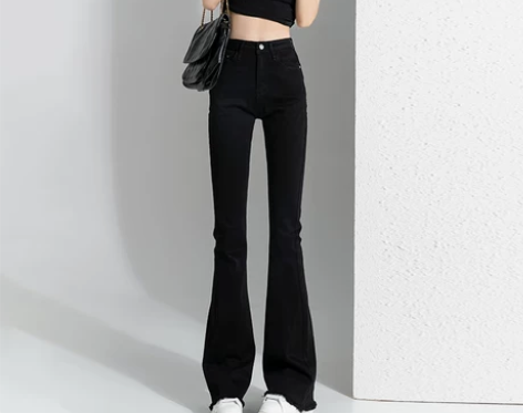 黑色微喇叭牛仔裤女高腰弹力2022秋冬新