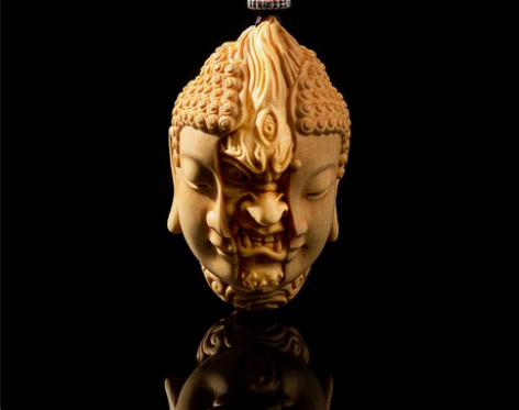 小叶黄杨木雕一念之间手把件工艺品雕刻佛魔头...