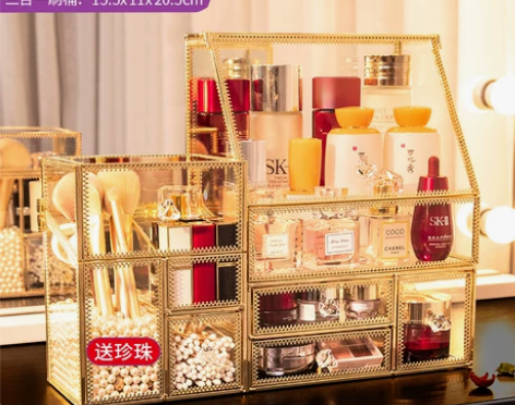 【狂欢价】化妆品收纳盒轻奢网红透明玻璃口红...