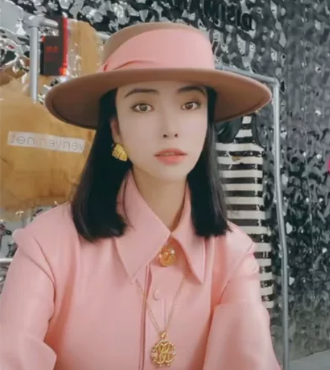 全羊毛粉色宽织带咖色平顶礼帽，提气色款，打...