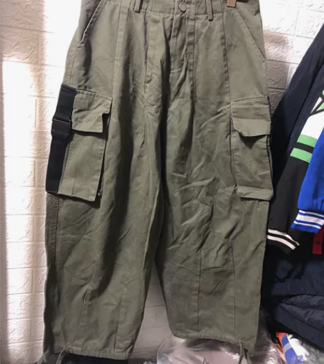 潮牌日系风格大阔腿9分水洗纯棉工装裤特价1...