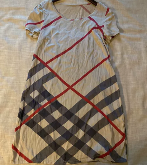 b家经典简约款真丝格纹短袖连衣裙 桑蚕丝，...