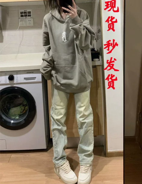 牛仔裤女 牛仔长裤欧美式vibe风黄泥子女...