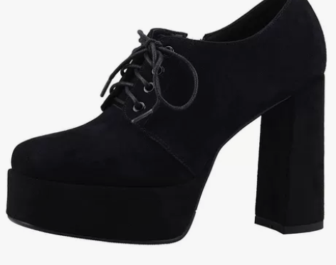 misili 真皮防水台高跟鞋系带粗跟单鞋...