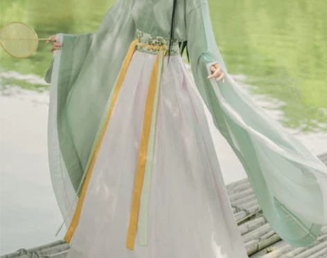 原创改良绿色汉服女古装交领襦裙广袖流仙裙超...