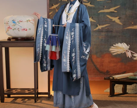 清梳原创云鹤辞明制汉服女对襟长衫刺绣云肩中...