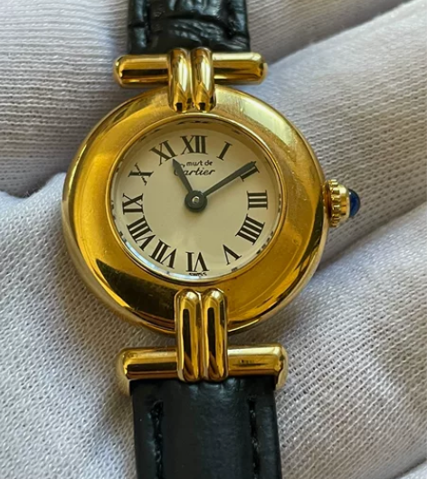 卡地亚手表真皮925银包金小旋风石英女士C...