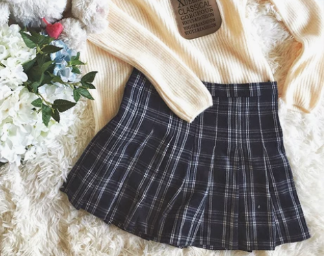 韩版百褶裙高腰显瘦格子半身裙女百搭学生裙 ...