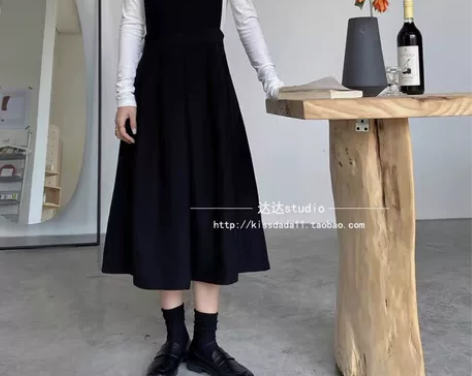 【达达】两面穿背带裙女春复古高腰大摆裙a型...