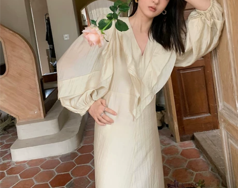 莫琳molin法式油画复古荷叶边宫廷感连衣...