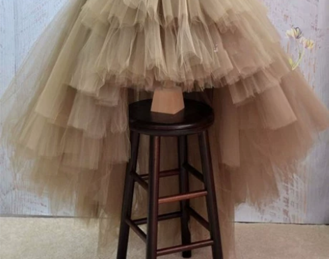 旅拍服装 街拍款蛋糕裙多层次半身卡其色半身...