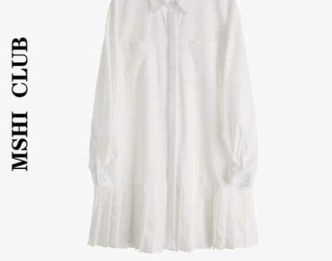 【现货】秋装长袖POLO领衬衫裙百搭白色中...