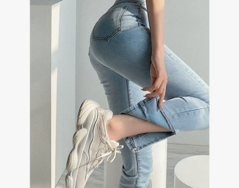 欧美ins高腰复古开叉牛仔裤女2021夏季...