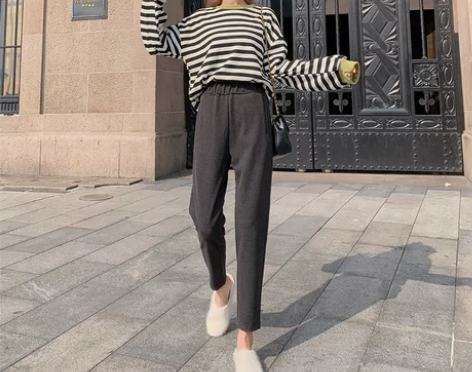 毛呢裤女秋冬2019新款哈伦裤高腰宽松直筒...