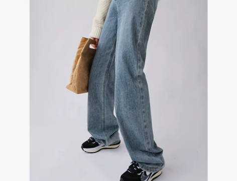Biggie omo宽松直筒阔腿全棉水洗牛...