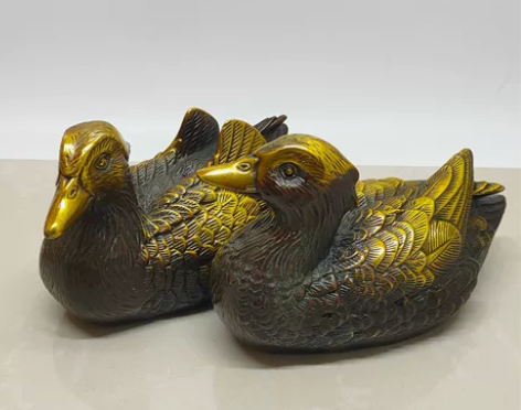 鸳鸯一对 黄铜仿紫铜鎏金复古工艺 批发￥1...