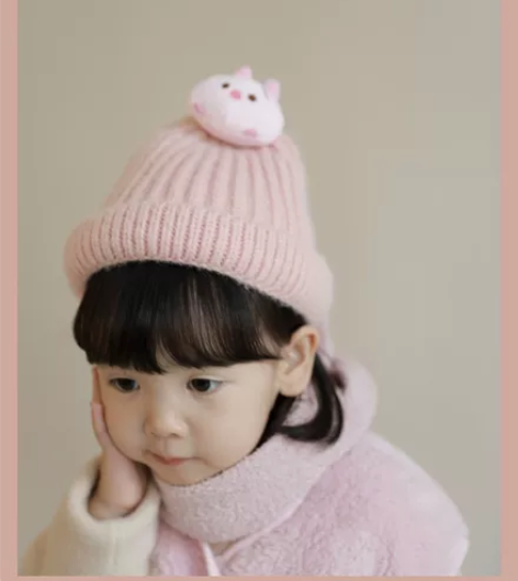 幼悠儿童韩版卷边瓜皮帽宝宝针织毛线帽护耳洋...