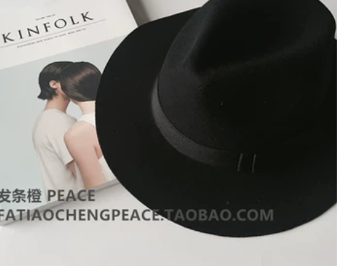 秋冬季羊毛呢呛口小辣椒大檐爵士帽礼帽英伦赫...