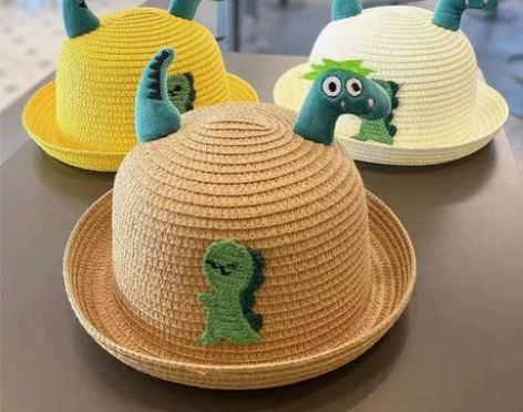 儿童草帽  男童防晒帽  恐龙 夏季 女童...