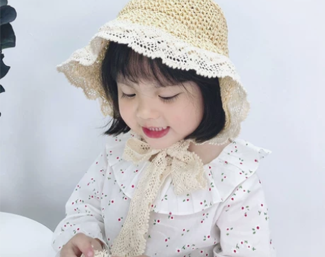 夏季儿童渔夫帽女童草帽遮阳帽女宝宝公主帽防...