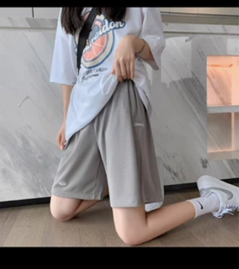 冰丝短裤女夏季薄款显瘦宽松高腰直筒中裤休闲...