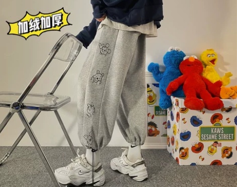 秋冬阔腿运动裤女宽松束脚加绒加厚炸街裤子i...