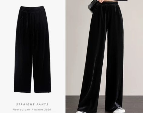 【38活动价】金丝绒阔腿裤女春秋垂感高腰直...