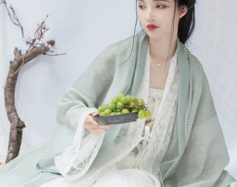 司南阁原创【清平乐】宋制汉服女款绿色直领衫...