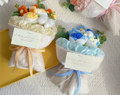 成品手工针织毛线花束编织玫瑰仿真花女生生日...