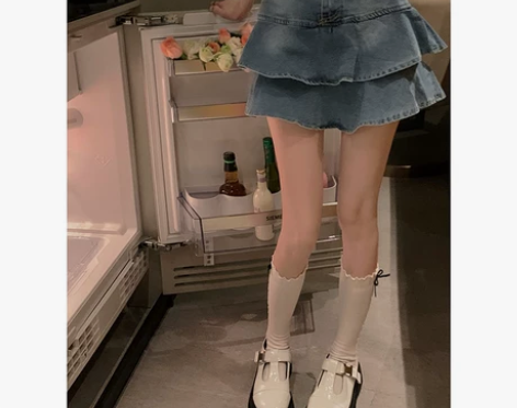 夏季新款蓬蓬蛋糕裙蓝色牛仔裙半身裙辣妹… ...