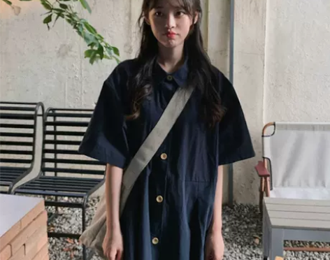 初夏季少女学院风日系宽松中长款连衣裙韩版学...