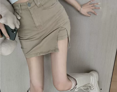 开叉牛仔半身裙女春夏2022新款高腰显瘦裙...
