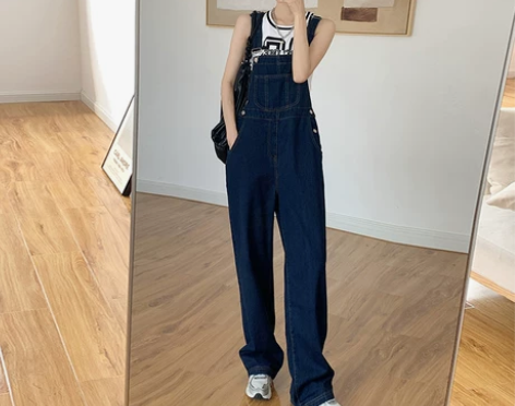 盐系背带牛仔裤女2022年春夏新款设计感小...