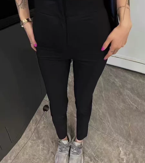 韩国东大门秋装新款高腰弹力显瘦小脚西装裤黑...