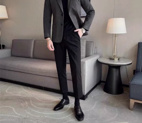 毛呢外套男韩版痞帅休闲西装潮男修身轻熟风西...