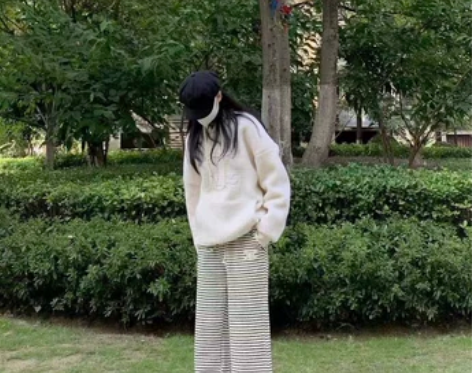 22秋冬新款卫衣女撞色条纹慵懒风休闲裤百搭...