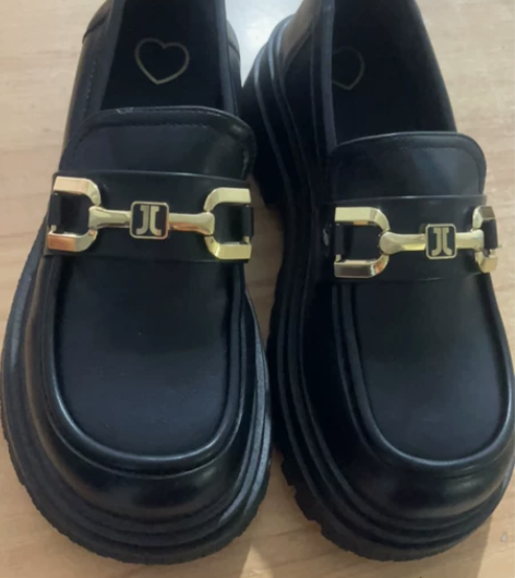 全新36码厚底乐福鞋女新款英伦单鞋黑色皮鞋...