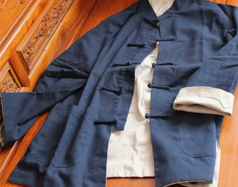 棉麻唐装双面可以穿 外套休闲服饰太极服 居...