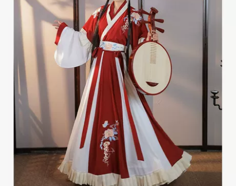 柒邑原创阑珊汉服女晋制交领半袖齐腰襦裙绣花...