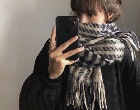 冬季新款千鸟格ins仿羊绒围巾女韩版百搭学...