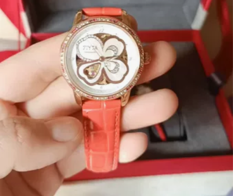 飞亚达手表女镂空四叶草防水机械表皮带时尚女...