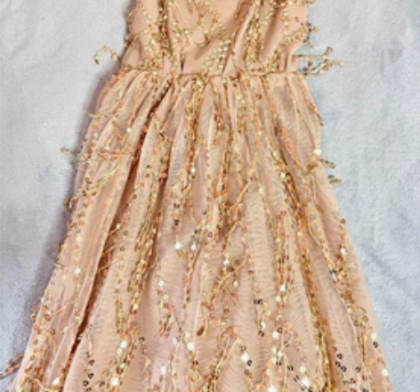 阿姐定制新款露背吊带连衣裙亮片网纱性感法式...