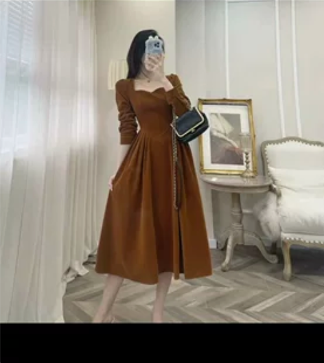 宫廷早秋，法式高级感连衣裙南瓜色S码，全新...