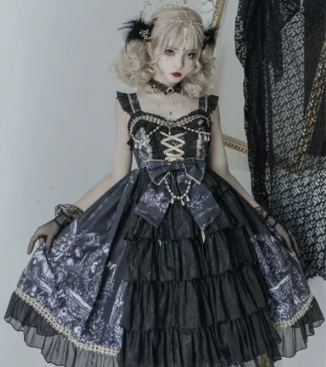 韩菇凉原创设计Lolita裙 M码全套包括...