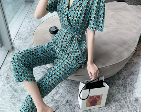 2022年夏季新款时尚洋气花色雪纺连体裤短...